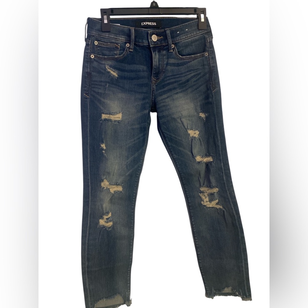 Express Women's Ankle Distressed Dark Blue Jeans 0R GUC